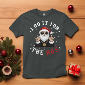Funny Santa Christmas T Shirt I Do It For The Ho's Rude Xmas TS10 Dark Heather Print Your Wear