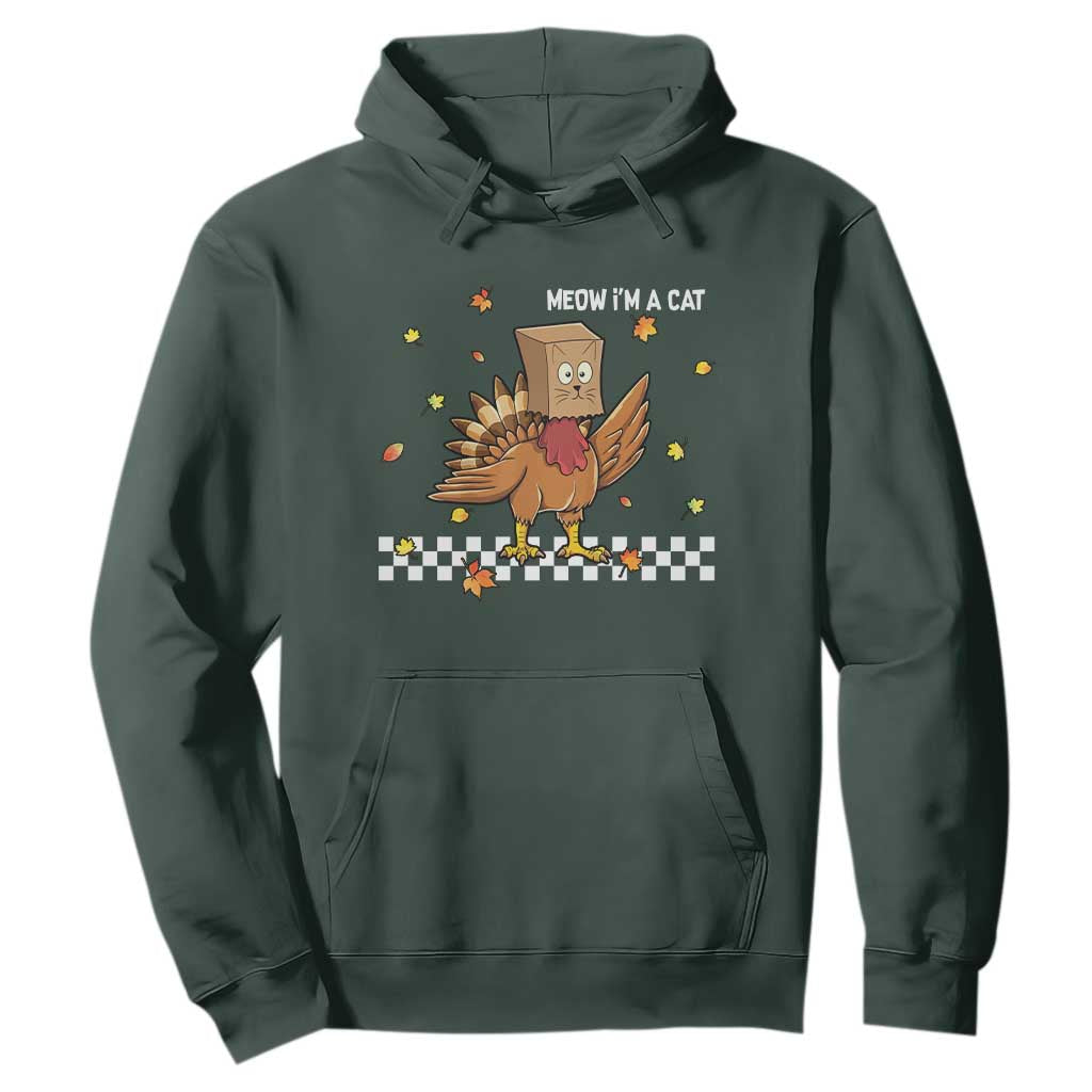 Turkey Cat Hoodie Funny Thanksgiving Meow TS10 Dark Forest Green Print Your Wear