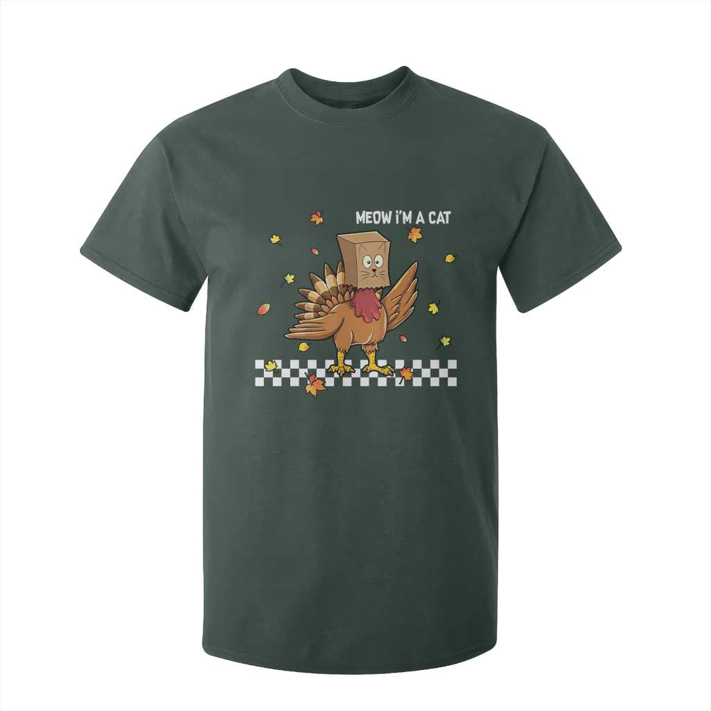 Turkey Cat T Shirt For Kid Funny Thanksgiving Meow TS10 Dark Forest Green Print Your Wear