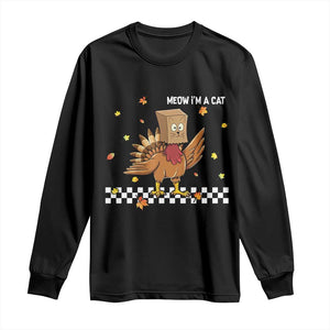 Turkey Cat Long Sleeve Shirt Funny Thanksgiving Meow TS10 Black Print Your Wear