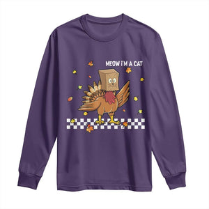 Turkey Cat Long Sleeve Shirt Funny Thanksgiving Meow TS10 Purple Print Your Wear