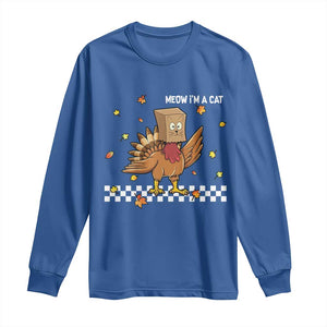 Turkey Cat Long Sleeve Shirt Funny Thanksgiving Meow TS10 Royal Blue Print Your Wear