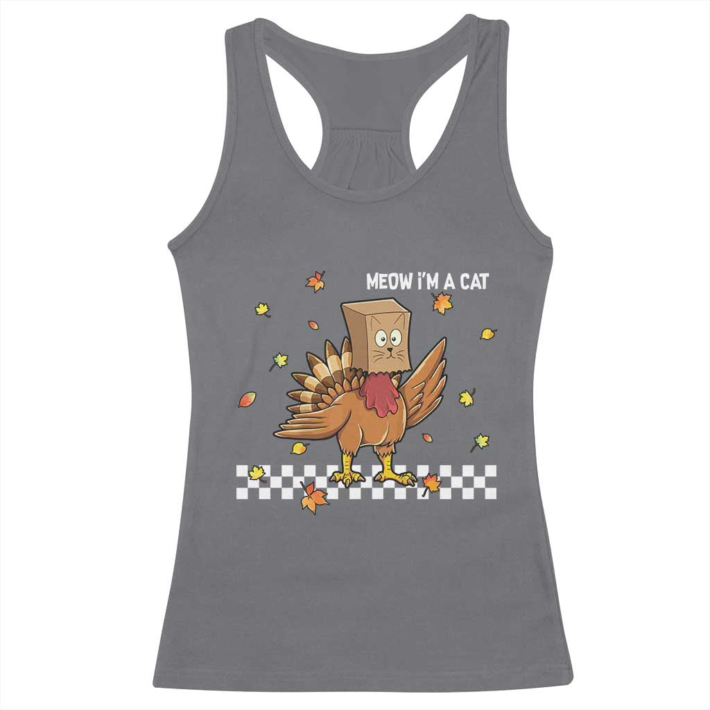 Turkey Cat Racerback Tank Top Funny Thanksgiving Meow TS10 Charcoal Print Your Wear