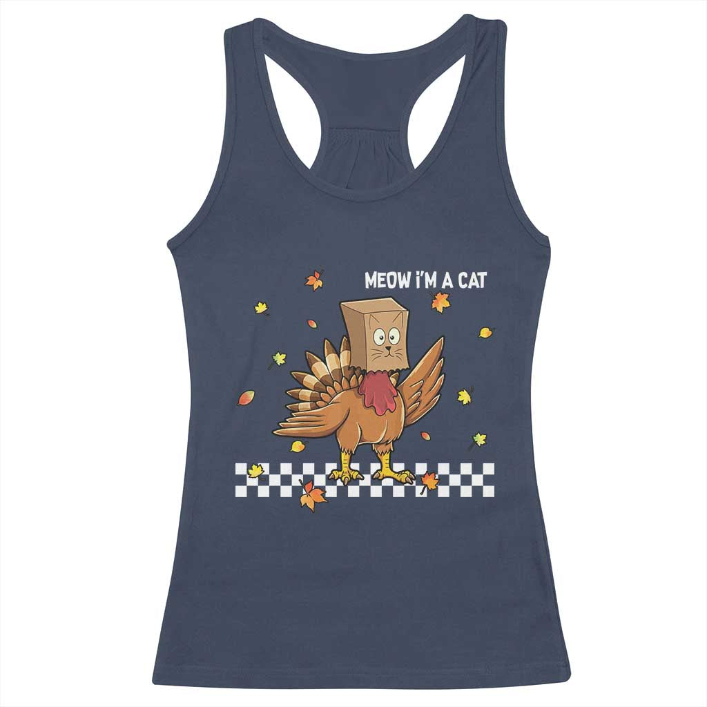 Turkey Cat Racerback Tank Top Funny Thanksgiving Meow TS10 Navy Print Your Wear