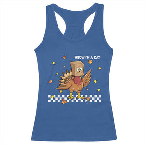 Turkey Cat Racerback Tank Top Funny Thanksgiving Meow TS10 Royal Blue Print Your Wear