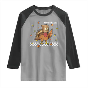 Turkey Cat Raglan Shirt Funny Thanksgiving Meow TS10 Sport Gray Black Print Your Wear