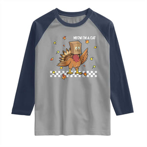 Turkey Cat Raglan Shirt Funny Thanksgiving Meow TS10 Sport Gray Navy Print Your Wear