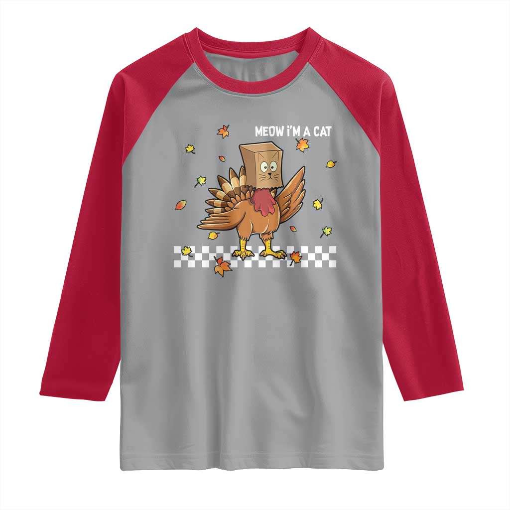 Turkey Cat Raglan Shirt Funny Thanksgiving Meow TS10 Sport Gray Red Print Your Wear