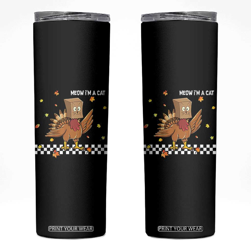 Turkey Cat Skinny Tumbler Funny Thanksgiving Meow TS10 Black Print Your Wear