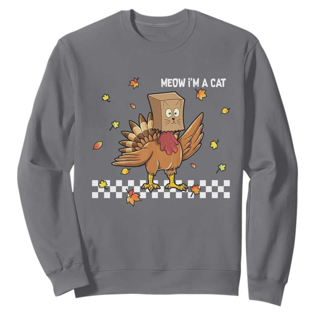Turkey Cat Sweatshirt Funny Thanksgiving Meow TS10 Charcoal Print Your Wear