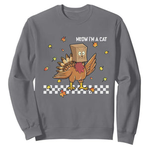 Turkey Cat Sweatshirt Funny Thanksgiving Meow TS10 Charcoal Print Your Wear
