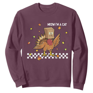 Turkey Cat Sweatshirt Funny Thanksgiving Meow TS10 Maroon Print Your Wear