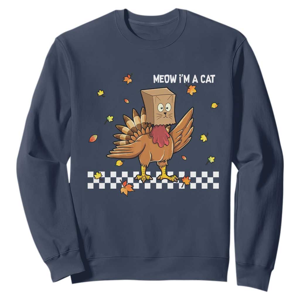 Turkey Cat Sweatshirt Funny Thanksgiving Meow TS10 Navy Print Your Wear