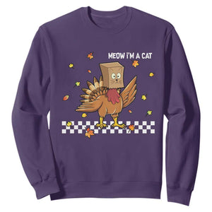 Turkey Cat Sweatshirt Funny Thanksgiving Meow TS10 Purple Print Your Wear