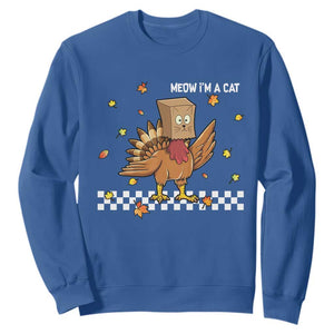 Turkey Cat Sweatshirt Funny Thanksgiving Meow TS10 Royal Blue Print Your Wear