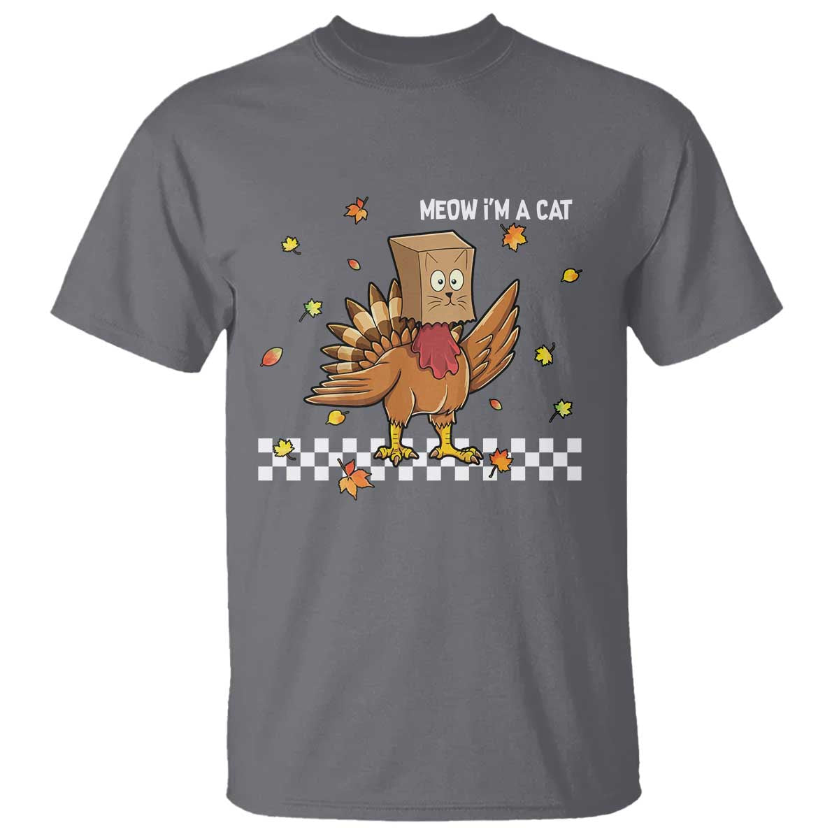 Turkey Cat T Shirt Funny Thanksgiving Meow TS10 Charcoal Print Your Wear