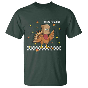 Turkey Cat T Shirt Funny Thanksgiving Meow TS10 Dark Forest Green Print Your Wear