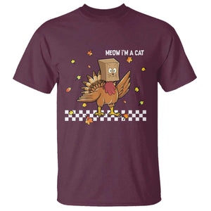 Turkey Cat T Shirt Funny Thanksgiving Meow TS10 Maroon Print Your Wear