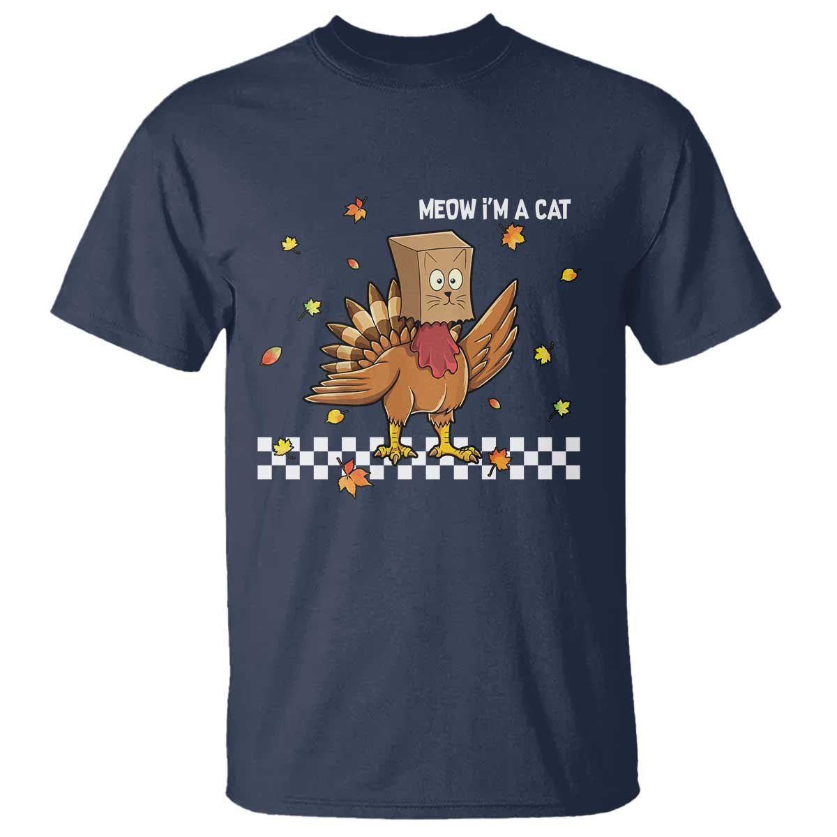 Turkey Cat T Shirt Funny Thanksgiving Meow TS10 Navy Print Your Wear