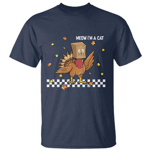 Turkey Cat T Shirt Funny Thanksgiving Meow TS10 Navy Print Your Wear