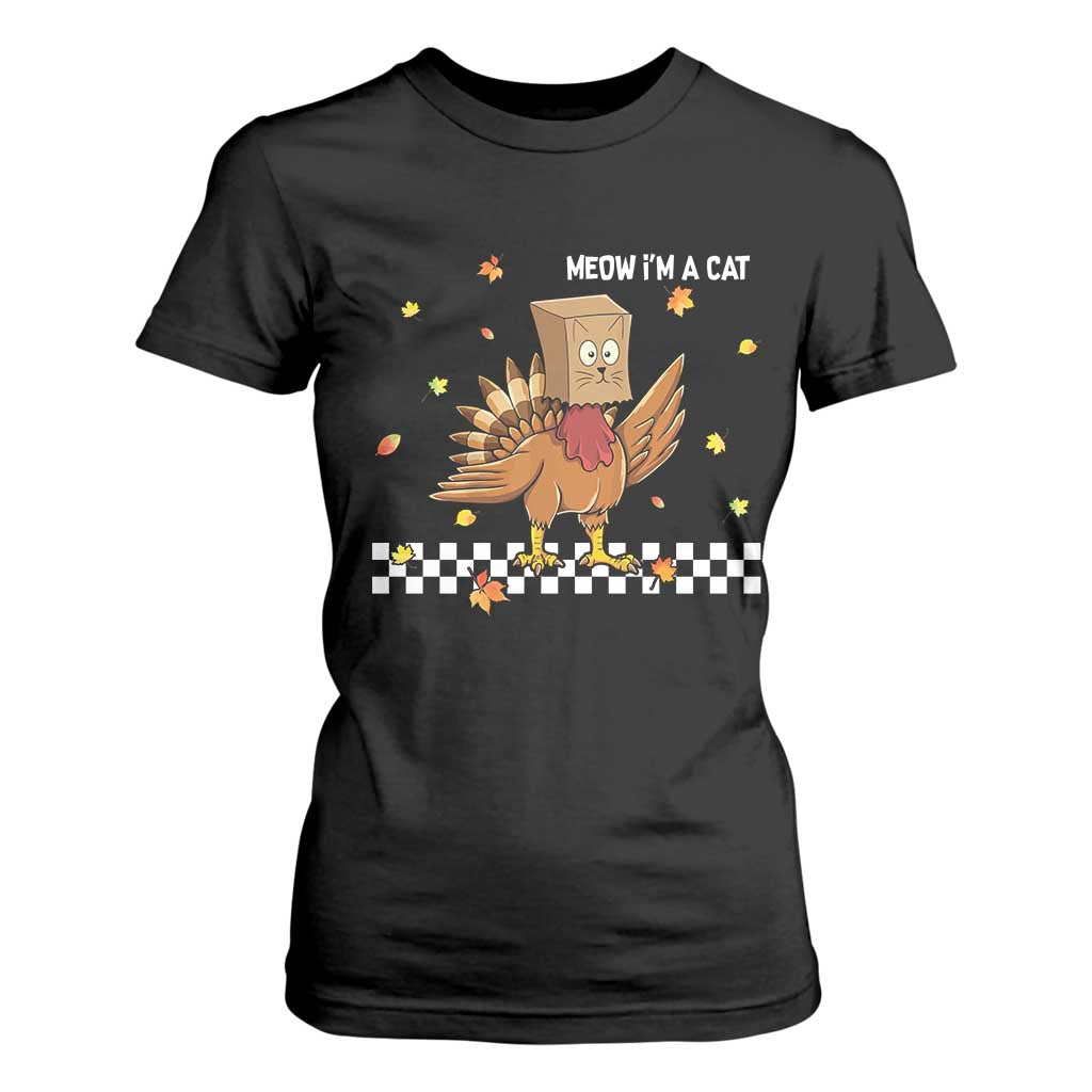 Turkey Cat T Shirt For Women Funny Thanksgiving Meow TS10 Black Print Your Wear