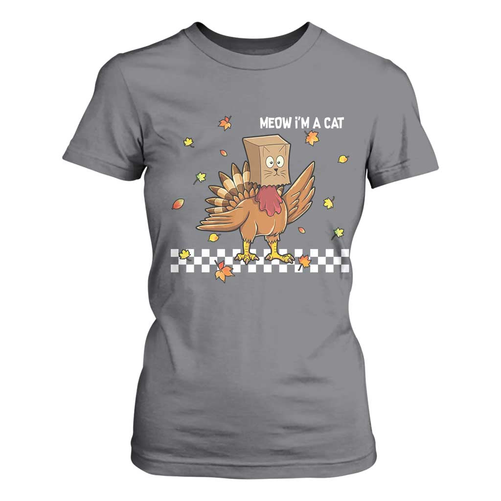 Turkey Cat T Shirt For Women Funny Thanksgiving Meow TS10 Charcoal Print Your Wear