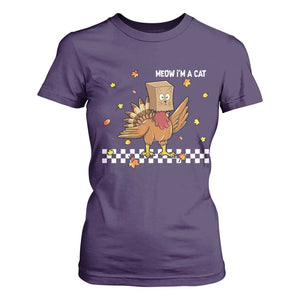 Turkey Cat T Shirt For Women Funny Thanksgiving Meow TS10 Purple Print Your Wear