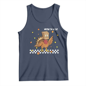 Turkey Cat Tank Top Funny Thanksgiving Meow TS10 Navy Print Your Wear
