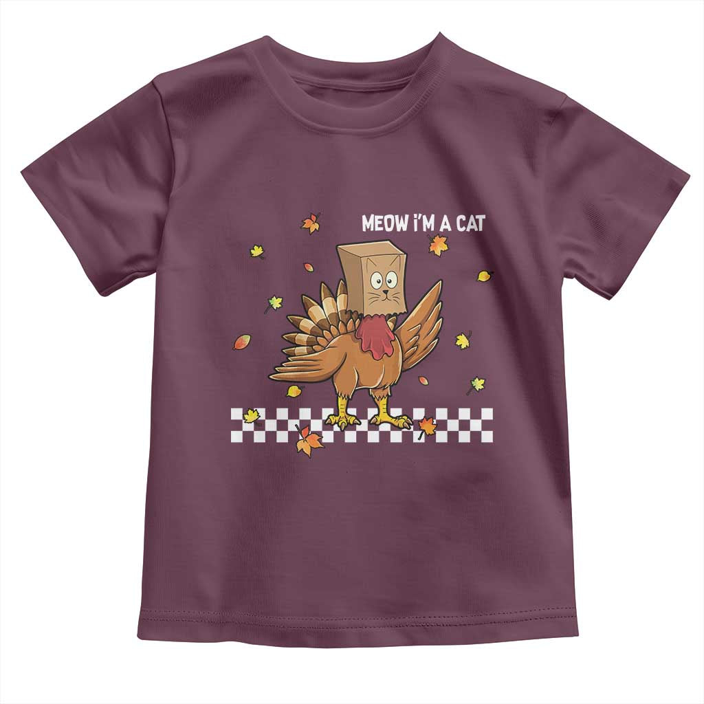 Turkey Cat Toddler T Shirt Funny Thanksgiving Meow TS10 Maroon Print Your Wear