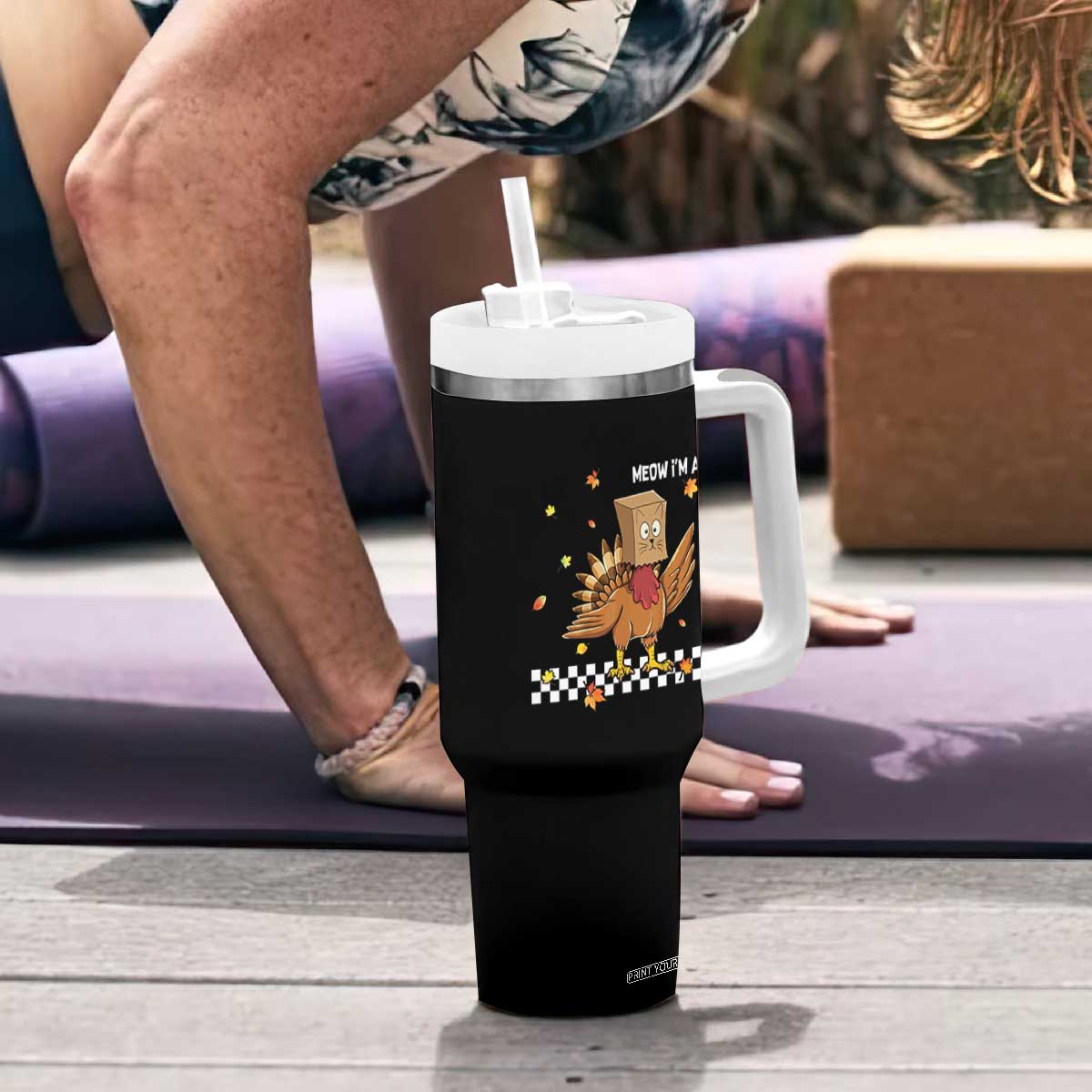 Turkey Cat Tumbler With Handle Funny Thanksgiving Meow TS10 Print Your Wear