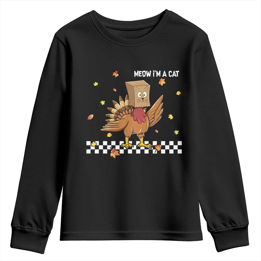 Turkey Cat Youth Sweatshirt Funny Thanksgiving Meow TS10 Black Print Your Wear