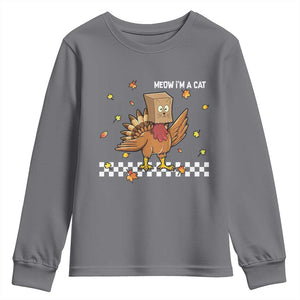Turkey Cat Youth Sweatshirt Funny Thanksgiving Meow TS10 Charcoal Print Your Wear