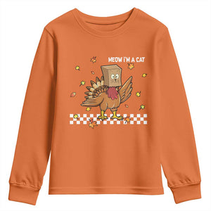 Turkey Cat Youth Sweatshirt Funny Thanksgiving Meow TS10 Orange Print Your Wear