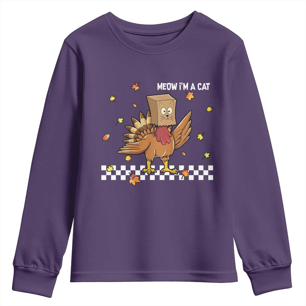 Turkey Cat Youth Sweatshirt Funny Thanksgiving Meow TS10 Purple Print Your Wear
