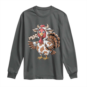 Funny Thanksgiving Long Sleeve Shirt Turkey Moo Cow Lovers TS10 Dark Heather Print Your Wear