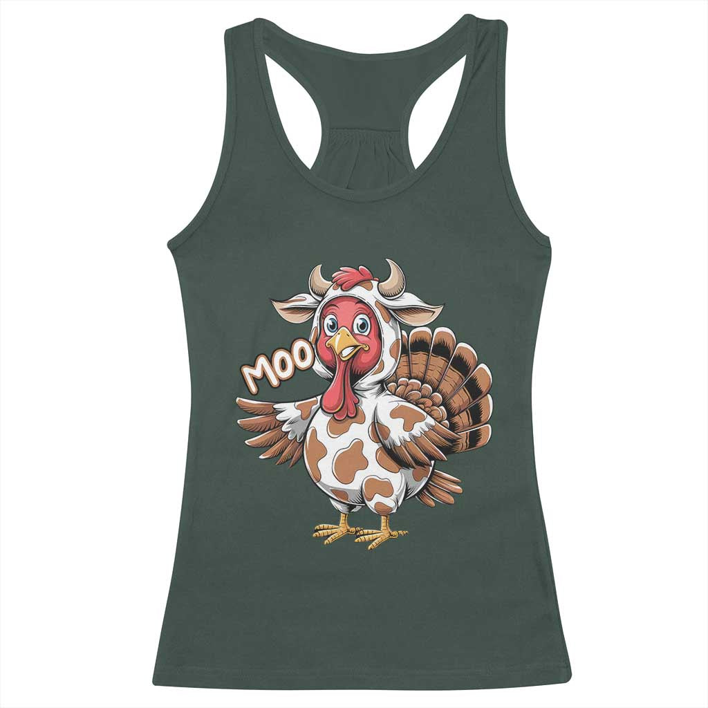 Funny Thanksgiving Racerback Tank Top Turkey Moo Cow Lovers TS10 Dark Forest Green Print Your Wear