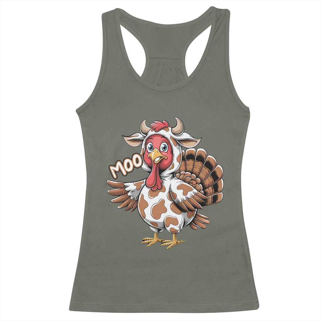 Funny Thanksgiving Racerback Tank Top Turkey Moo Cow Lovers TS10 Military Green Print Your Wear