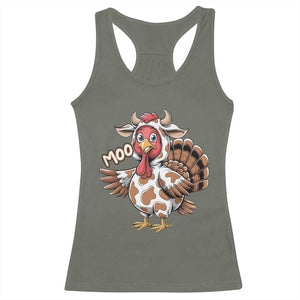 Funny Thanksgiving Racerback Tank Top Turkey Moo Cow Lovers TS10 Military Green Print Your Wear