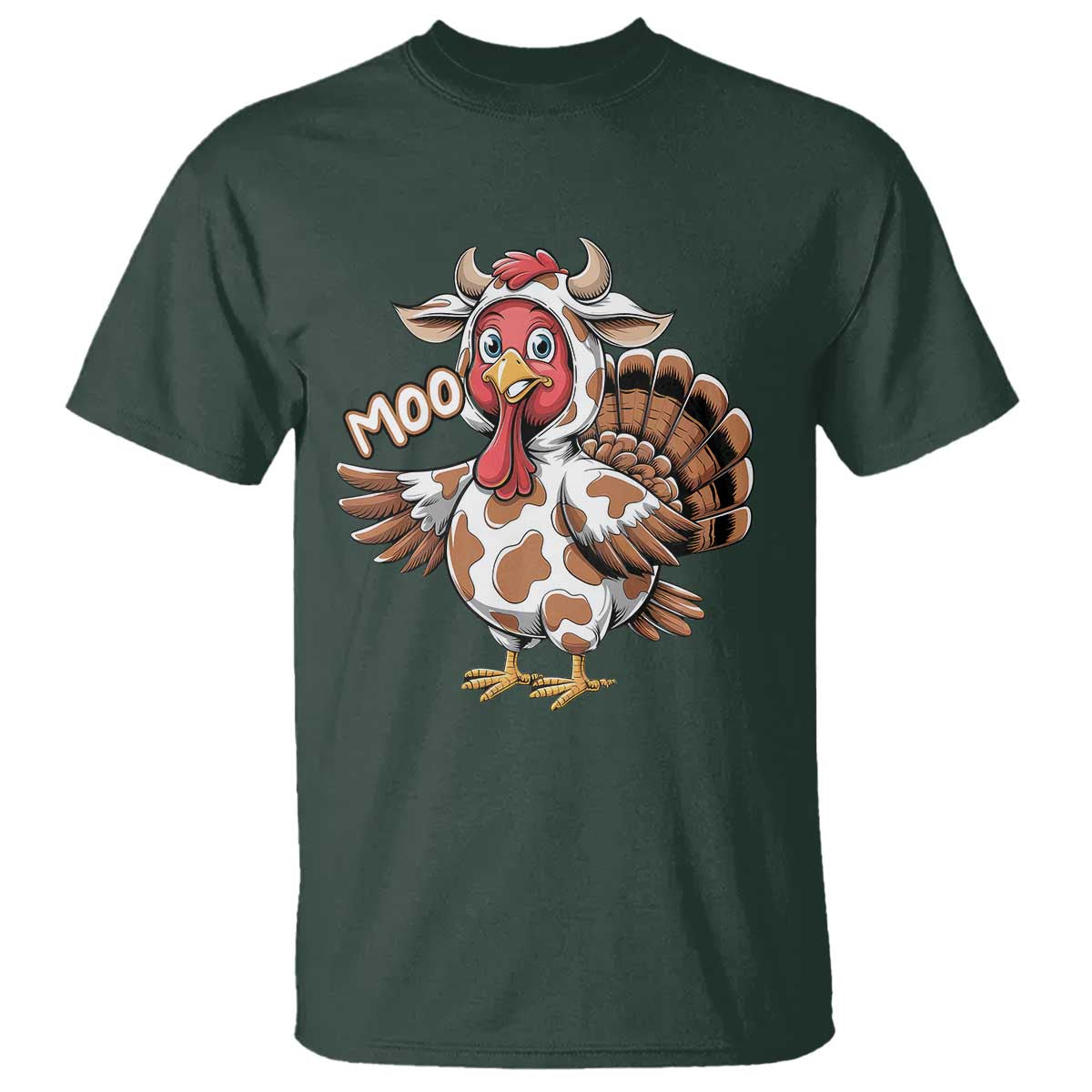 Funny Thanksgiving T Shirt Turkey Moo Cow Lovers TS10 Dark Forest Green Print Your Wear