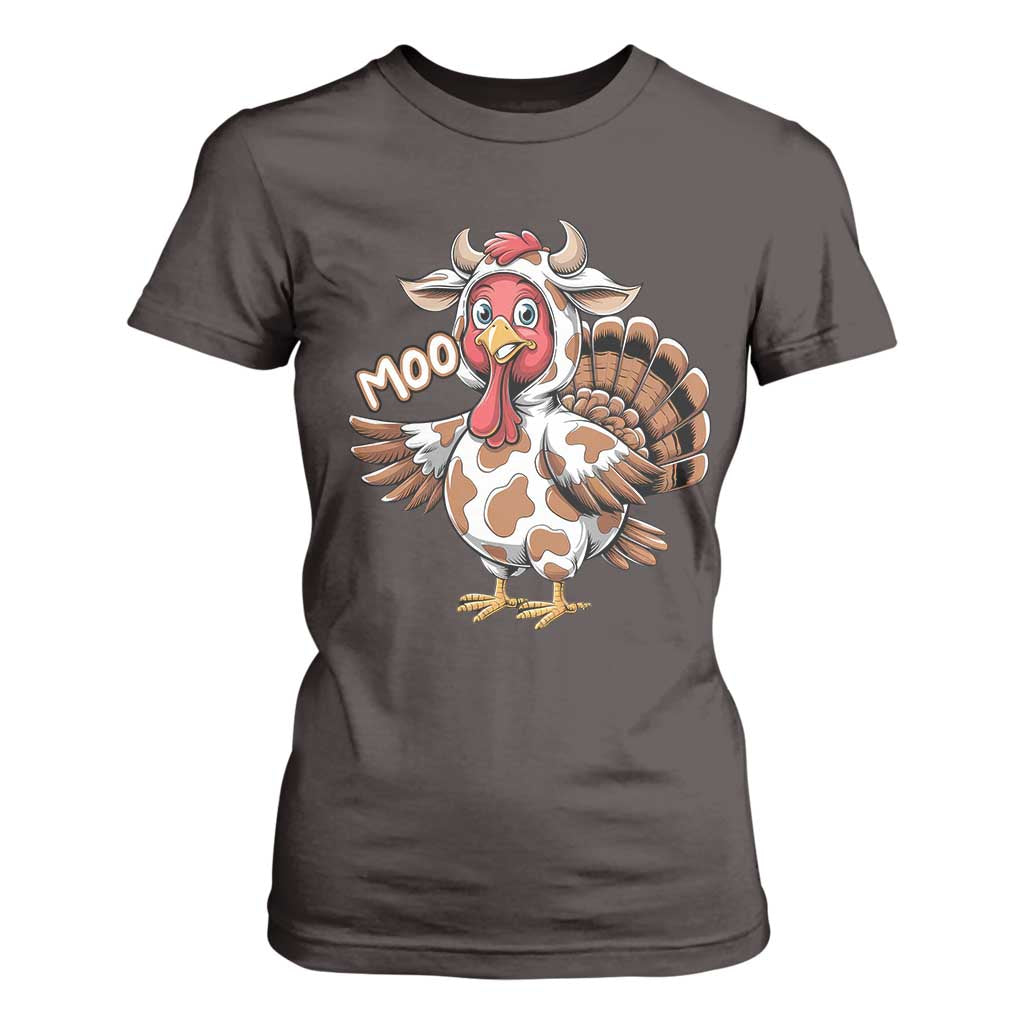 Funny Thanksgiving T Shirt For Women Turkey Moo Cow Lovers TS10 Dark Chocolate Print Your Wear