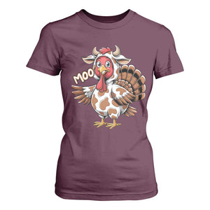 Funny Thanksgiving T Shirt For Women Turkey Moo Cow Lovers TS10 Maroon Print Your Wear