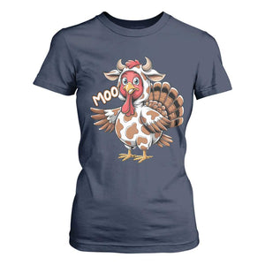 Funny Thanksgiving T Shirt For Women Turkey Moo Cow Lovers TS10 Navy Print Your Wear