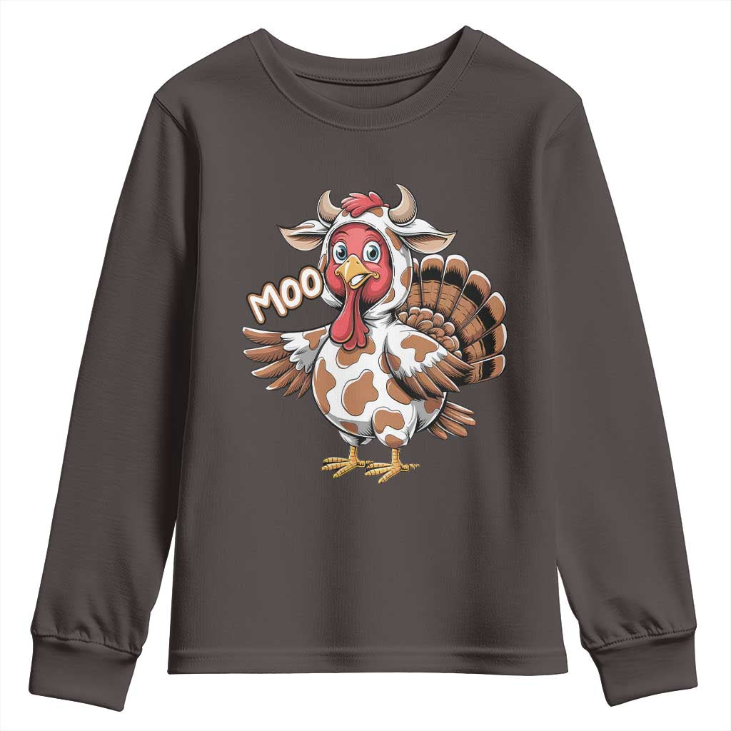 Funny Thanksgiving Youth Sweatshirt Turkey Moo Cow Lovers TS10 Dark Chocolate Print Your Wear
