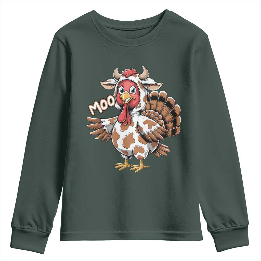 Funny Thanksgiving Youth Sweatshirt Turkey Moo Cow Lovers TS10 Dark Forest Green Print Your Wear