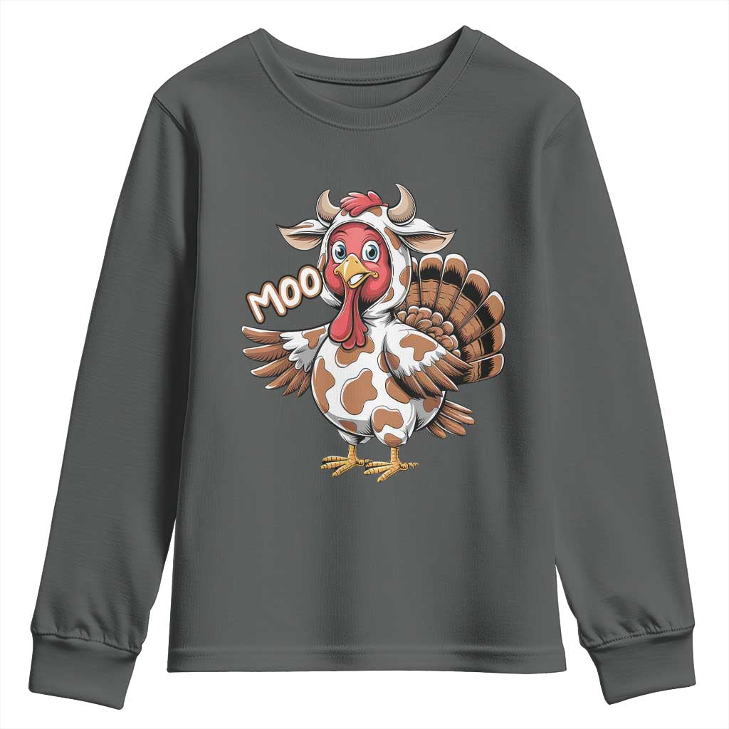 Funny Thanksgiving Youth Sweatshirt Turkey Moo Cow Lovers TS10 Dark Heather Print Your Wear