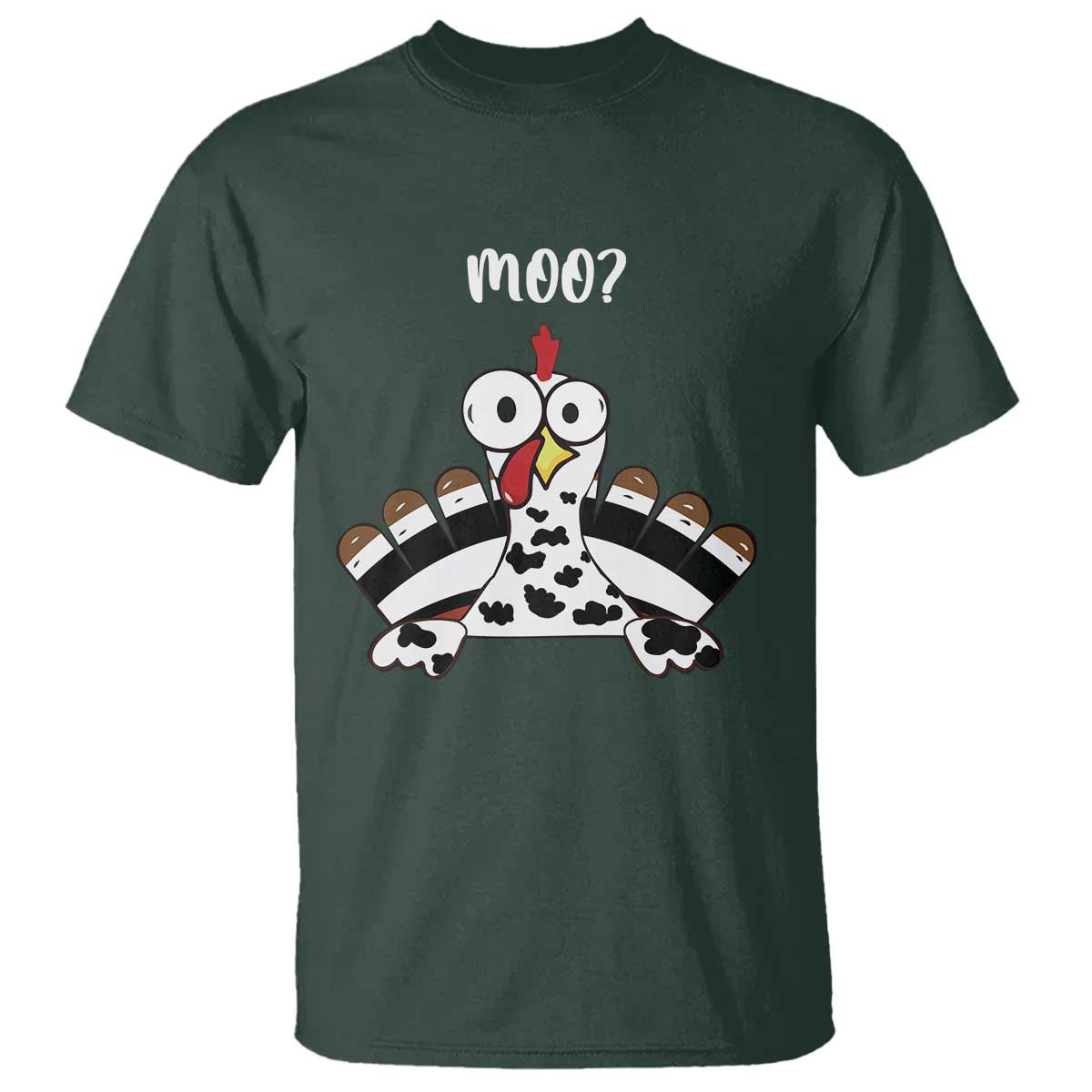 Funny Thanksgiving T Shirt Turkey Moo Cow Farmer Gift TS10 Dark Forest Green Print Your Wear