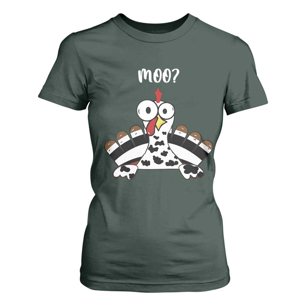 Funny Thanksgiving T Shirt For Women Turkey Moo Cow Farmer Gift TS10 Dark Forest Green Print Your Wear