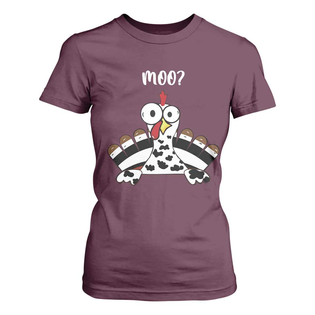 Funny Thanksgiving T Shirt For Women Turkey Moo Cow Farmer Gift TS10 Maroon Print Your Wear