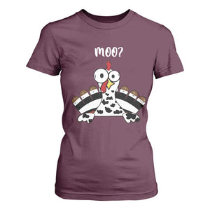 Funny Thanksgiving T Shirt For Women Turkey Moo Cow Farmer Gift TS10 Maroon Print Your Wear