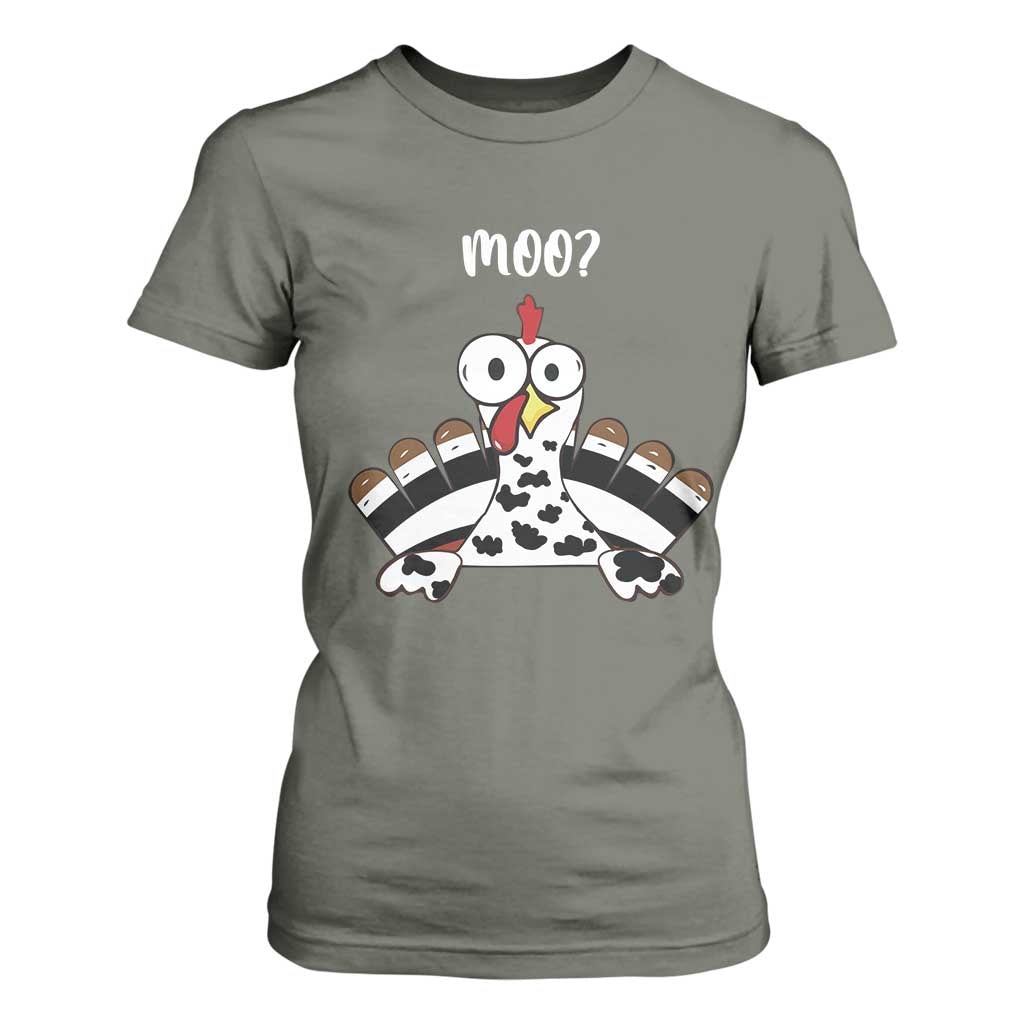 Funny Thanksgiving T Shirt For Women Turkey Moo Cow Farmer Gift TS10 Military Green Print Your Wear